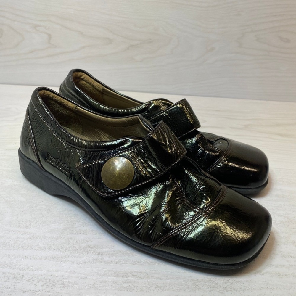 Josef Seibel Womens 40 Loafers Mary Jane Black Patent Leather Button Strap Shoe